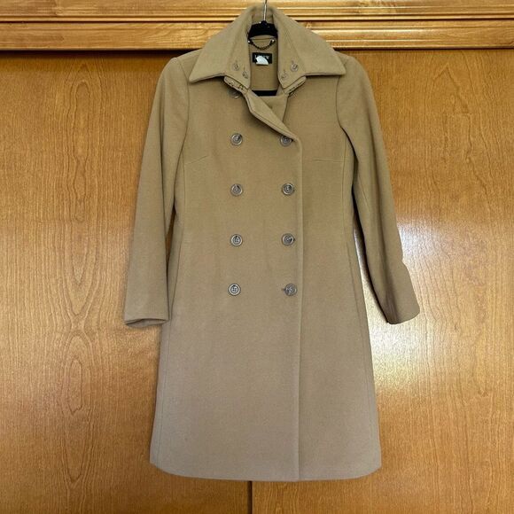J. Crew Wool Cashmere Double Breasted Car Coat Mandarin Collar Tan Size 2 Petite - Picture 1 of 16